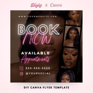 Editable Book Now Flyer, DIY Appointments Available Template, Premade Flyer Template, Hair, Lashes, Make up, Nails, Stylist, Canva Template