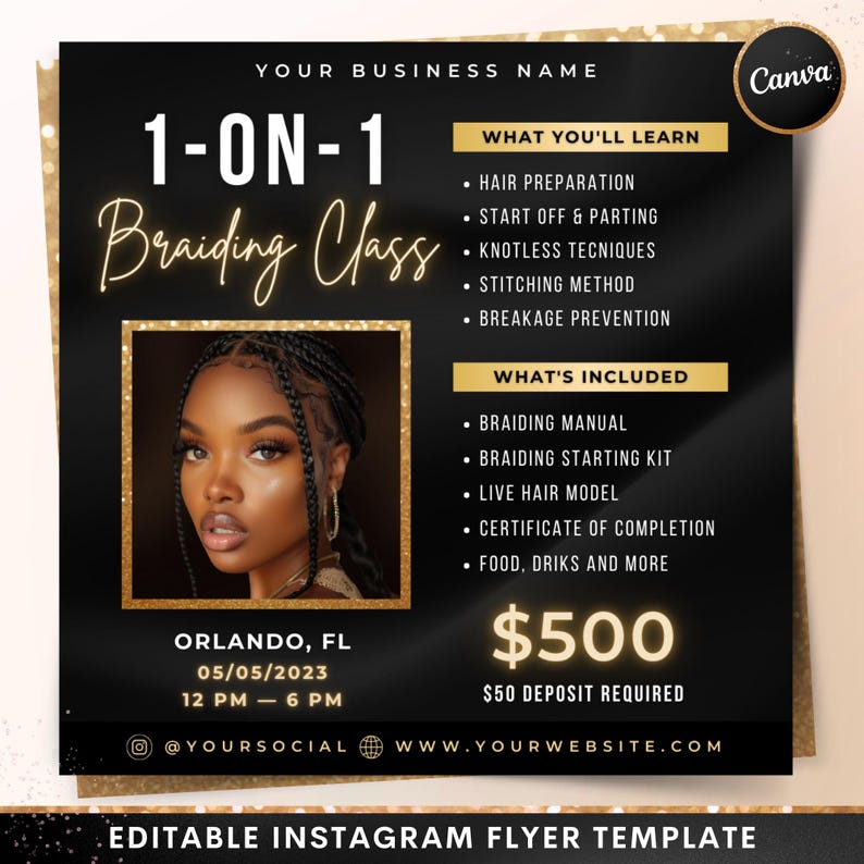 1 on 1 Braiding Class Flyer, DIY Braid Training Masterclass Course ...