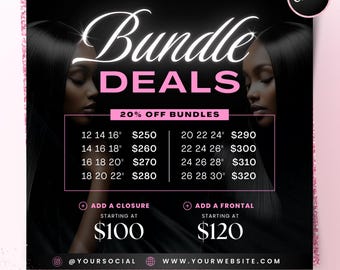 Hair Bundle Deals Flyer Template, Hair Sale Flyer, Wig Sale Flyer, Wig Seller Flyer, Hair Extensions Seller Flyer, Wig Install Special Flyer