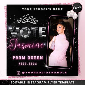 Prom Queen Campaign Flyer, DIY Vote for Me Election High School HBCU Social Media Instagram Snapchat Tiktok Homecoming Editable Canva