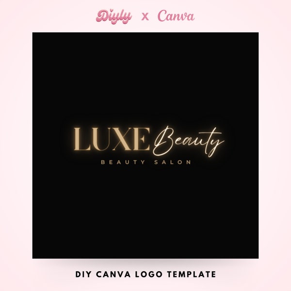DIY Gold Luxury Beauty Logo, Premade Small Business Logo Design, Beauty Salon Branding Hairstylist Lash Makeup MUA Editable Canva Template