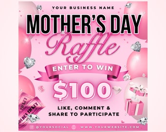 Mothers Day Raffle Giveaway Flyer, DIY Mother's May Ticket Contest Beauty Hair Lashes Wigs Braids Nails Social Media Editable Canva Template