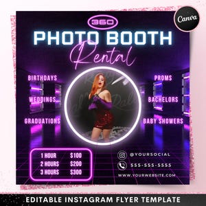 Animated 360 Photo Booth Rental Flyer, DIY Event Photography Rental Party, Photobooth Social Media Instagram Editable Canva Template Booking