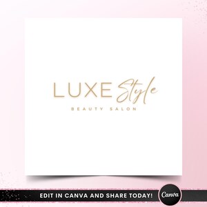 Gold Beauty Logo, Premade Luxury Beauty Salon Logo Design, DIY Branding Hairstylist Lash Makeup MUA Small Business Editable Canva Template image 3
