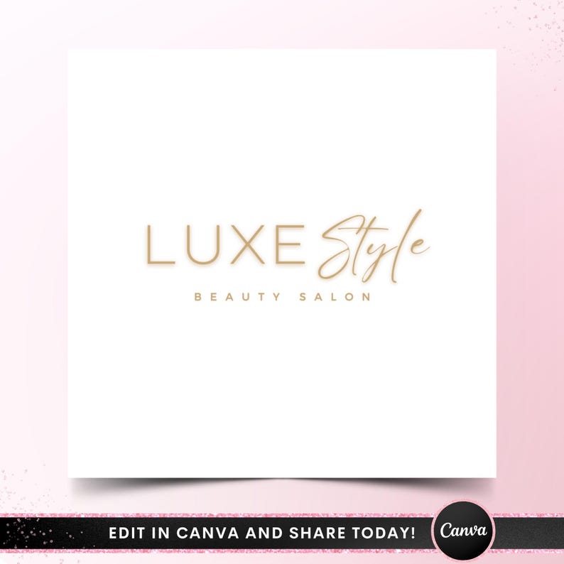 Gold Beauty Logo, Premade Luxury Beauty Salon Logo Design, DIY Branding Hairstylist Lash Makeup MUA Small Business Editable Canva Template image 3