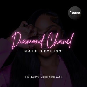 DIY Hair Logo, Pink Neon Hairstylist Small Business Logo Design, Beauty Salon Lash Boutique Hair Stylist Branding, Editable Canva Template