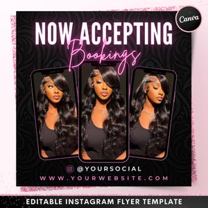 Now Accepting Bookings Flyer, DIY Book Now Appointments Available Hair Stylist Lash Nail MUA Social Media Instagram Editable Canva Template
