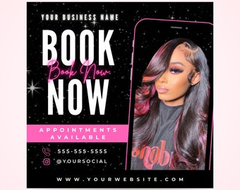 Editable Book Now Flyer, DIY Appointments Available Template, Premade Flyer Template, Hair, Lashes, Make up, Nails, Stylist, Canva Template