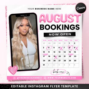 August Buchen Jetzt Verfügbar Flyer, DIY Sommer Buchen Sie Jetzt Termine Beauty Haar Wimpern Perücken Makeup Nägel Social Media Canva Flyer Vorlage