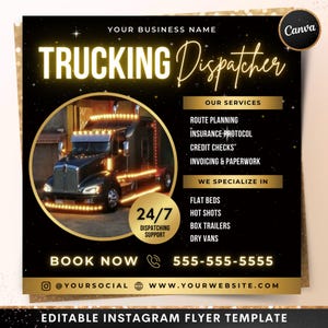 Truck Dispatcher Flyer, DIY Trucking Dispatchers Service Flyer, Broker Freight Dispatching Business, Editable Social Media Canva Template