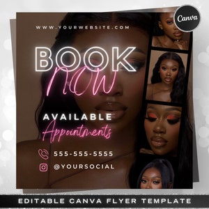 Editable Book Now Flyer, DIY Appointments Available Template, Premade Flyer Template, Hair, Lashes, Make up, Nails, Stylist, Canva Template