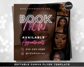 Editable Book Now Flyer, DIY Appointments Available Template, Premade Flyer Template, Hair, Lashes, Make up, Nails, Stylist, Canva Template