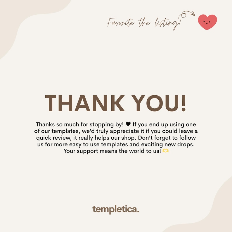 Puede incluir: Un mensaje de agradecimiento con un fondo marr&oacute;n y texto blanco. El texto dice "&iexcl;Gracias!" e incluye un mensaje agradeciendo a los clientes por su apoyo y anim&aacute;ndoles a dejar una rese&ntilde;a. El mensaje tambi&eacute;n incluye un emoji de coraz&oacute;n y un emoji de estrella.