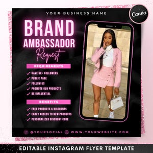Brand Ambassador Flyer, DIY Editable Instagram Template, Social Media Influencer Brand Beauty Hair Makeup MUA Lash Nail Salon Boutique Flyer