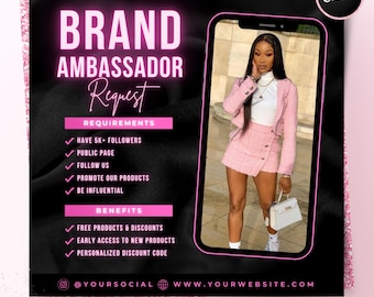 Brand Ambassador Flyer, DIY Editable Instagram Template, Social Media Influencer Brand Beauty Hair Makeup MUA Lash Nail Salon Boutique Flyer
