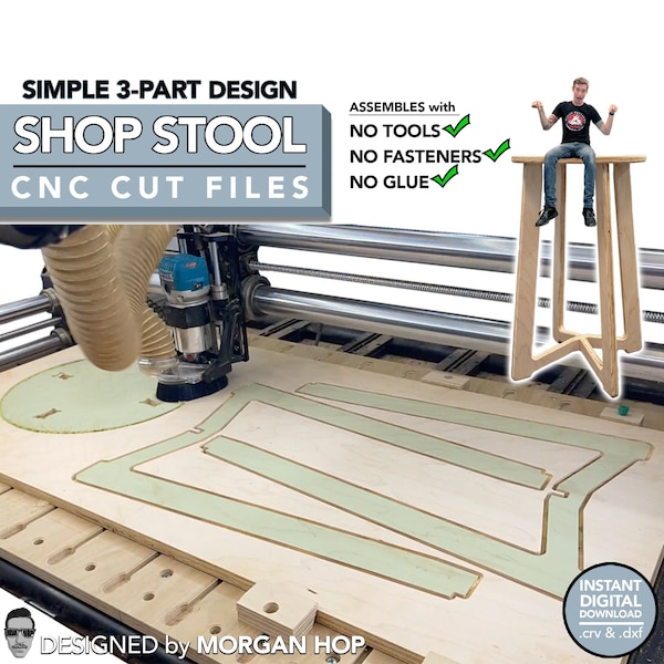 CNC Cut Files for Simple Shop Stool - Pre-programmed toolpaths for Vcarve 11 - Quick and Easy Tool-less Assembly, Great for Sitting!