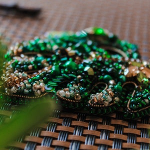 Monstera brooch,handmade brooch,embroided with crystals, pearls, rhinestones, bead image 4