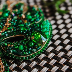 Monstera brooch,handmade brooch,embroided with crystals, pearls, rhinestones, bead image 7