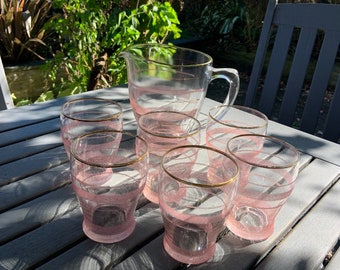 Vintage frosted jug and 6 glasses set