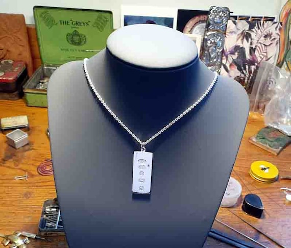 Silver Hallmark ingot pendant featuring the speci… - image 6