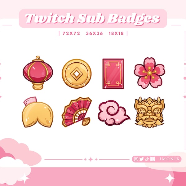 Maannieuwjaar Twitch Sub-badges // Chinees Nieuwjaar iconen // Leuke sub-badges voor Twitch-streamers