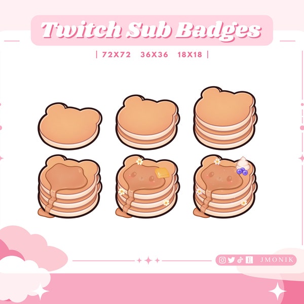 Cute Twitch Pancakes Sub Badges // Twitch Bear Pancakes Icons // Graphics for Twitch, Discord and YouTube