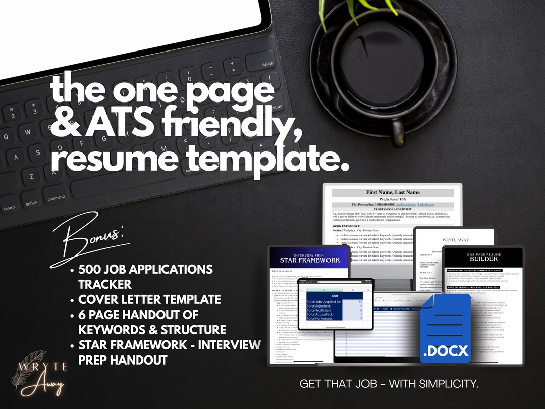 ATS Resume Template, Cover Letter, Job Tracker (MS Word .docx, Digital ...