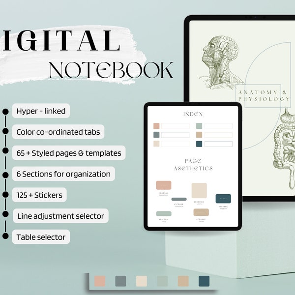 Digitale Hyperlinked Notebook Anatomie und Physiologie Notiz Vorlage Notizblock Schüler Goodnotes iPad Planer Notability a & p