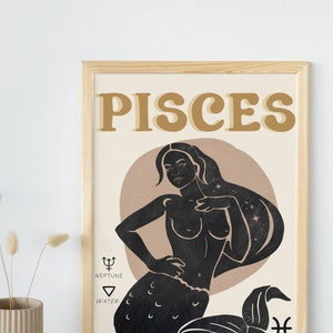 Pisces Zodiac Printable Wall Art (Cream), (Astrology Digital Wall Decor)