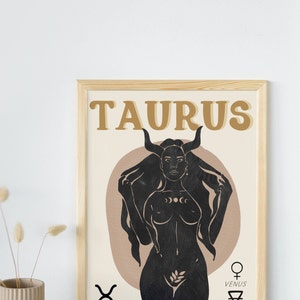 Taurus Zodiac Printable Wall Art (Cream), (Astrology Digital Wall Decor)