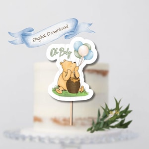 Classic Winnie the Pooh Inspired Cake Topper, Winnie the Pooh Baby Shower Cake Topper, Oh Baby Cake Topper, Gender Reveal Decor