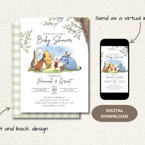 Classic Winnie The Pooh Baby Shower Invitation - Vintage Winnie The Pooh Custom Party Invitation Template, Pooh Bear Invitation Card