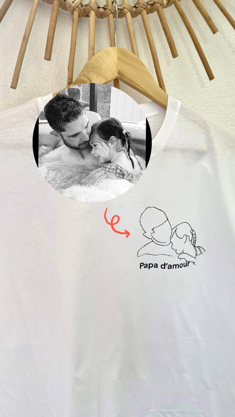 T-shirt personnalisée avec photo dessinée a la main photo a envoyer par messagerie etsy ou mail image 3