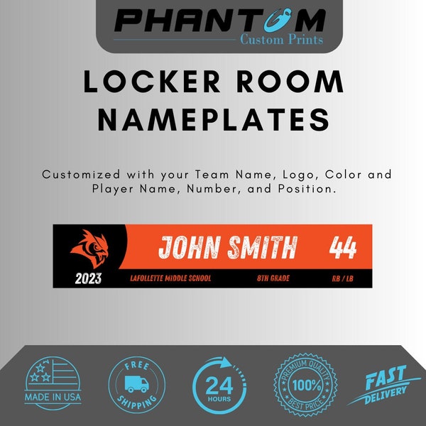 Personalized Team Locker Nameplate - Custom Nameplate - Team Logo, Name, Number - 2 Size Options - Locker Room Nameplate