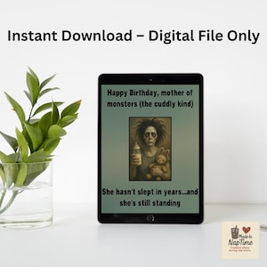 Carte d'anniversaire numérique drôle | mère des monstres | Humour zombie pour mamans et mamans fatiguées