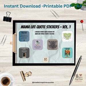 Pegatinas con frases de Mamá - Vol. 1 / Pegatinas divertidas imprimibles para mamás / Descarga en PDF en tamaño A4 y carta (EE. UU.)