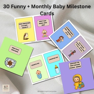 Tarjetas imprimibles divertidas de hitos del bebé: 30 tarjetas digitales alegres y divertidas (tamaños A4 y carta) para nuevos padres