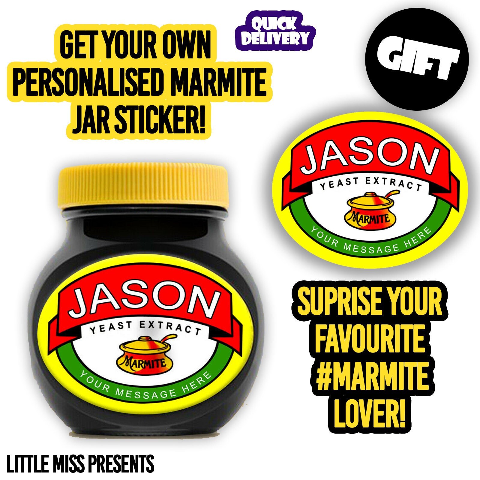 Personalised Customised MARMITE Jar Sticker Wrapper Jar Label