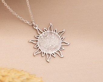 Pave Sun Necklace • Custom Fingerprint Necklace • Fingerprint Sun Necklace • Gold Sun Necklace • Handwriting Jewelry • Mother's Gifts