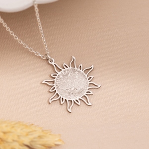 Pave Sun Necklace • Custom Fingerprint Necklace • Fingerprint Sun Necklace • Gold Sun Necklace • Handwriting Jewelry • Mother's Gifts