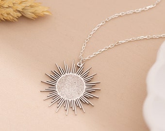 Sun Fingerprint Necklace • Gold Sun Necklace • Fingerprint Necklace • Actual Fingerprint Jewelry • Handmade Jewelry • Mother's Gift for Her