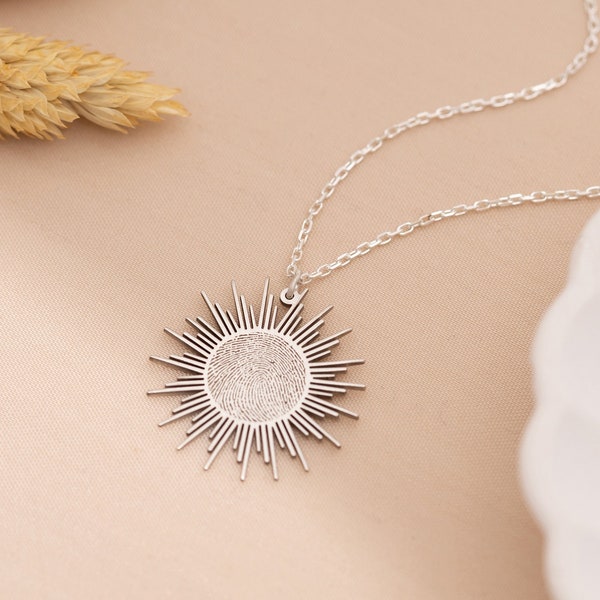 Sun Fingerprint Necklace • Gold Sun Necklace • Fingerprint Necklace • Actual Fingerprint Jewelry • Handmade Jewelry • Mother's Gift for Her