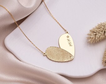 Fingerprint Necklace, Adjustable Heart Charm Necklace, Handwriting Necklace, Fingerprint Jewelry, Handwriting Jewelry, Mothers Day Gift