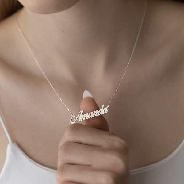 Silver Name Necklace, Name Necklace Silver, 925K Sterling Silver Name Necklace, Name Necklace Sterling Silver, Name Plate Necklace Silver