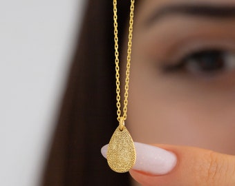Tiny Teardrop Fingerprint Necklace • Fingerprint Necklace • Actual Fingerprint Jewelry • Handwriting Jewelry • Christmas Gift for Her