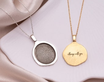 Retro Style Fingerprint Necklace - Personalized Fingerprint Necklace - Actual Fingerprint Necklace - Handwriting Jewelry - Handmade Jewelry