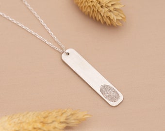 Fingerprint Bar Necklace - Unisex Fingerprint Necklace - Custom Necklace - Handwriting Jewelry - Custom Necklace - Mother's Gift for Her