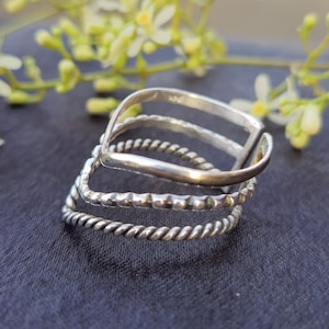 Triple Chevron Ring, Boho Ring, Sterling Silver Ring for Women, Statement Thumb Ring, Bohemian Jewelry, V Shape Ring, Adjustable Ring