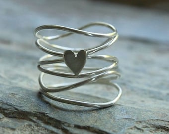 Heart Band Ring, Love Heart Band Ring, Heart Shape Band 925 Sterling Silver Jewelry, Handmade Love Gift, Best Gift For Her, Unique Band Ring