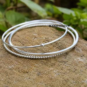 Set of 3 Sterling Silver Stacking Bangles, Thin & Thick Bangles, Gift For Love, Pain, Dot, Twist Bangles, Wonderful Silver Women Bangle